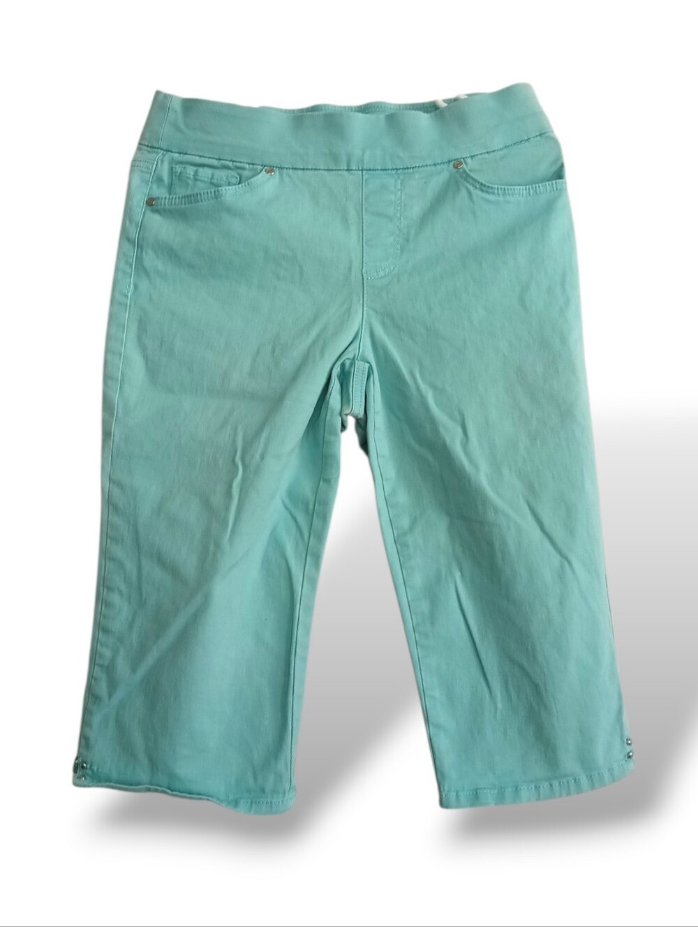 Gloria Vanderbilt Turquoise Pedal Pushers Slimming Waist Cropped Pants Wide Leg